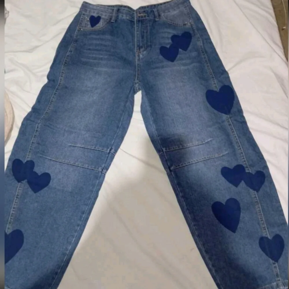 Blue Heart Patterned Women's Jeans - Picture 7 of 8